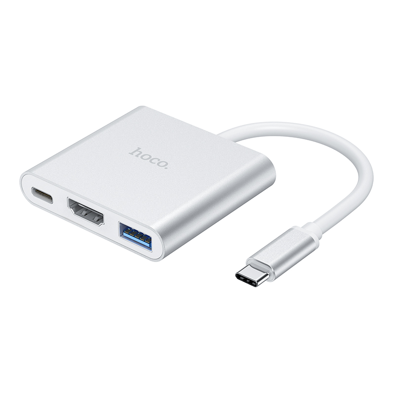 Hoco 3in1 USB-C adapter to (USB 3.0 + HDTV + USB-C-PD) HB14 - Silver